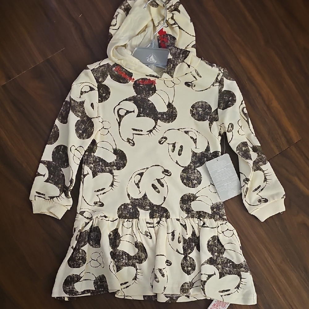 Cream and Black Mickey Mouse Hoodie Dress